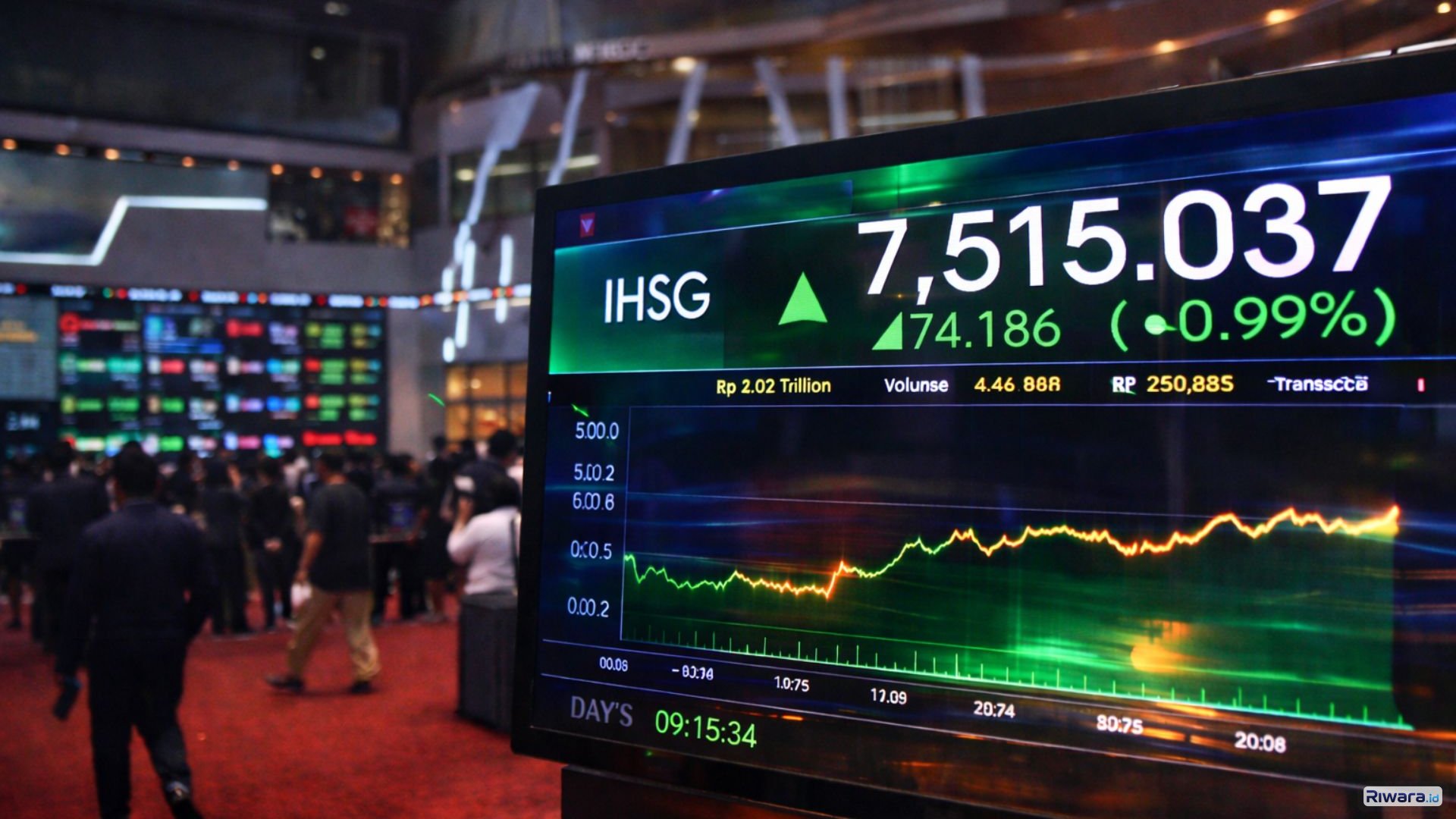 Ilustrasi Layar pergerakan saham di Bursa Efek Indonesia menampilkan penguatan Indeks Harga Saham Gabungan (IHSG) pada awal perdagangan Rabu (11/3/2026) ke level 7.515.